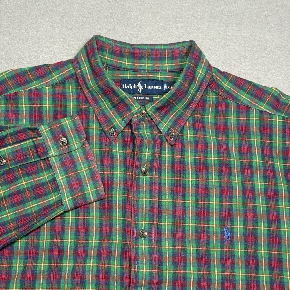 Ralph Lauren Mens XXL Plaid Flannel Shirt Red Green Classic Fit Baggy Heavy Y2K
